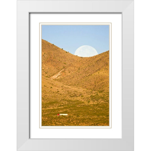 New Mexico Moonset ove Interstate 25 White Modern Wood Framed Art Print with Double Matting by Lord, Fred