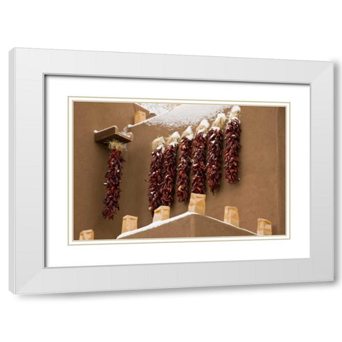 New Mexico, Santa Fe Chili pepper ristras White Modern Wood Framed Art Print with Double Matting by Grall, Don