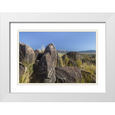 New Mexico, Three Rivers Petroglyph etchings White Modern Wood Framed Art Print with Double Matting by Paulson, Don