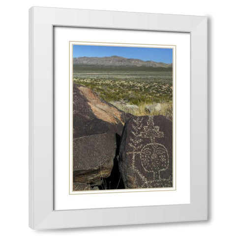 New Mexico, Petroglyph etchings on rock White Modern Wood Framed Art Print with Double Matting by Paulson, Don