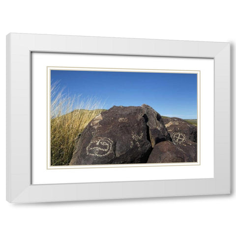 New Mexico, Three Rivers Petroglyph etchings White Modern Wood Framed Art Print with Double Matting by Paulson, Don