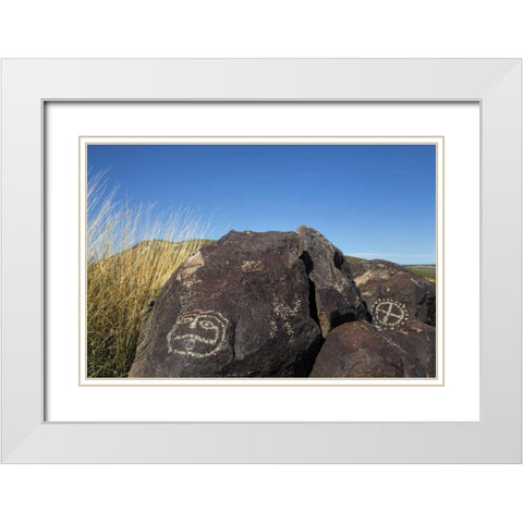 New Mexico, Three Rivers Petroglyph etchings White Modern Wood Framed Art Print with Double Matting by Paulson, Don
