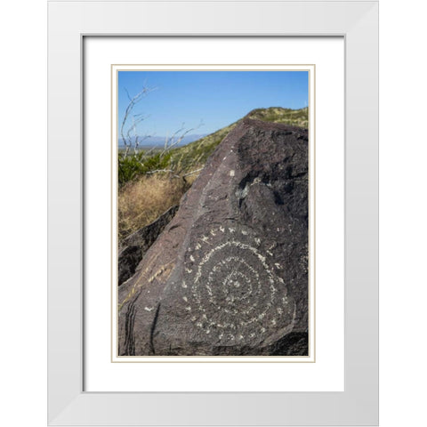 New Mexico, Three Rivers, Petroglyph on rock White Modern Wood Framed Art Print with Double Matting by Paulson, Don