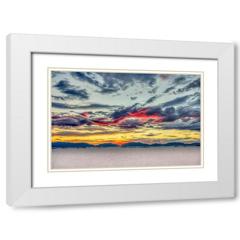 USA- New Mexico- White Sands National Park. Sunset over desert and San Andres Mountains. White Modern Wood Framed Art Print with Double Matting by Jaynes Gallery