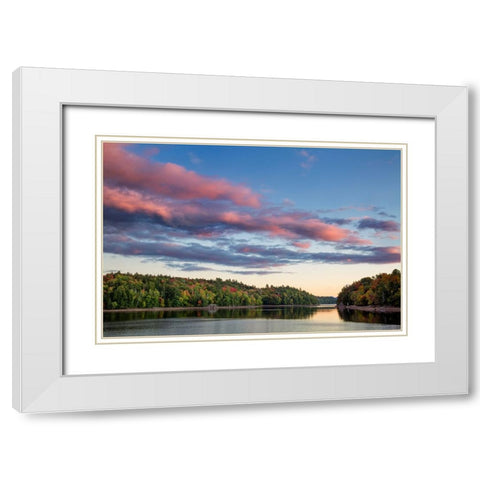 USA-New York-Adirondacks Autumn sunset on Indian Lake White Modern Wood Framed Art Print with Double Matting by Collins, Ann