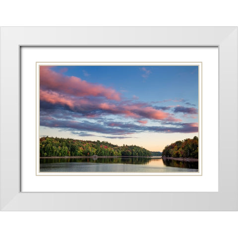 USA-New York-Adirondacks Autumn sunset on Indian Lake White Modern Wood Framed Art Print with Double Matting by Collins, Ann