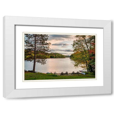 USA-New York-Adirondacks End of the season at private beach on Indian Lake White Modern Wood Framed Art Print with Double Matting by Collins, Ann