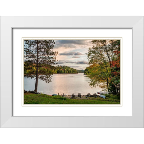 USA-New York-Adirondacks End of the season at private beach on Indian Lake White Modern Wood Framed Art Print with Double Matting by Collins, Ann