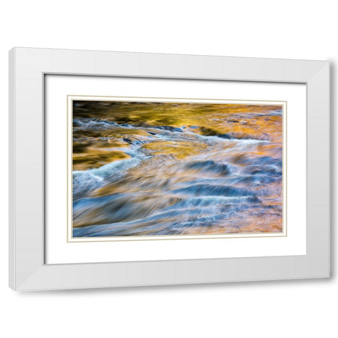 USA-New York-Adirondacks Tupper Lake-autumn reflections at Bog River Falls White Modern Wood Framed Art Print with Double Matting by Collins, Ann