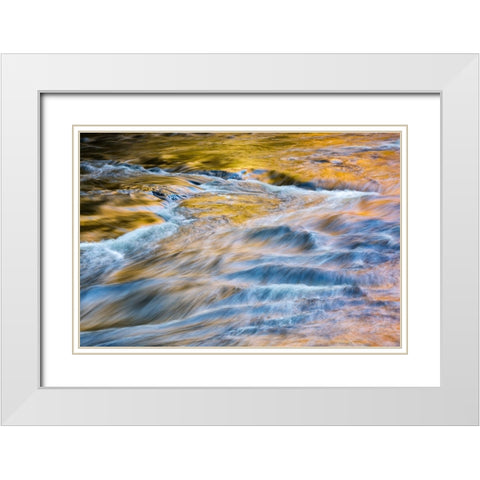USA-New York-Adirondacks Tupper Lake-autumn reflections at Bog River Falls White Modern Wood Framed Art Print with Double Matting by Collins, Ann