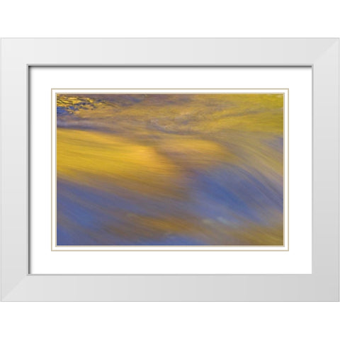 NY, Inlet Autumn reflection on flowing water White Modern Wood Framed Art Print with Double Matting by OBrien, Jay