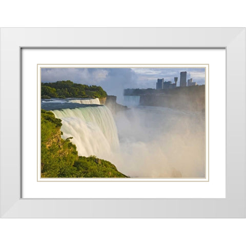 NY, Niagara Falls American Falls in foreground White Modern Wood Framed Art Print with Double Matting by Lord, Fred