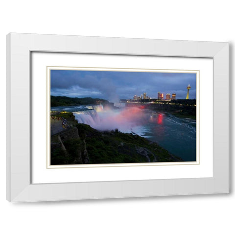 NY, Niagara Falls light show at night White Modern Wood Framed Art Print with Double Matting by Lord, Fred