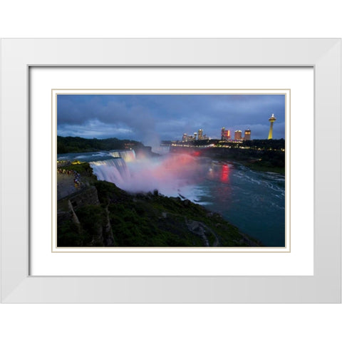 NY, Niagara Falls light show at night White Modern Wood Framed Art Print with Double Matting by Lord, Fred