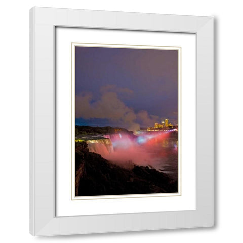 NY, Niagara Falls Waterfalls and mist at dusk White Modern Wood Framed Art Print with Double Matting by Lord, Fred