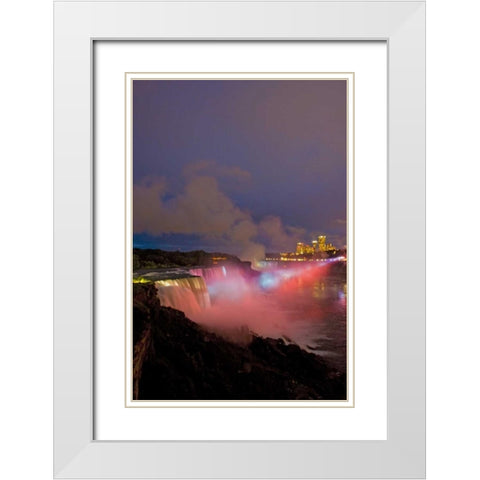 NY, Niagara Falls Waterfalls and mist at dusk White Modern Wood Framed Art Print with Double Matting by Lord, Fred
