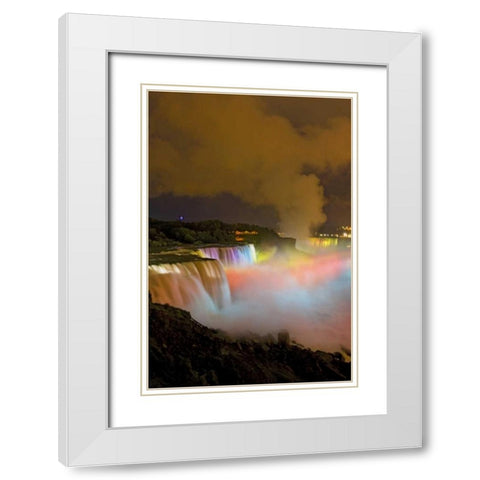 NY, Niagara Falls Waterfalls and mist at night White Modern Wood Framed Art Print with Double Matting by Lord, Fred