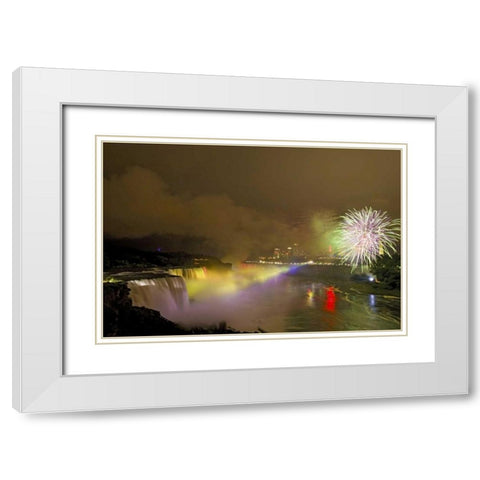 NY, Niagara Falls Fireworks over the waterfalls White Modern Wood Framed Art Print with Double Matting by Lord, Fred