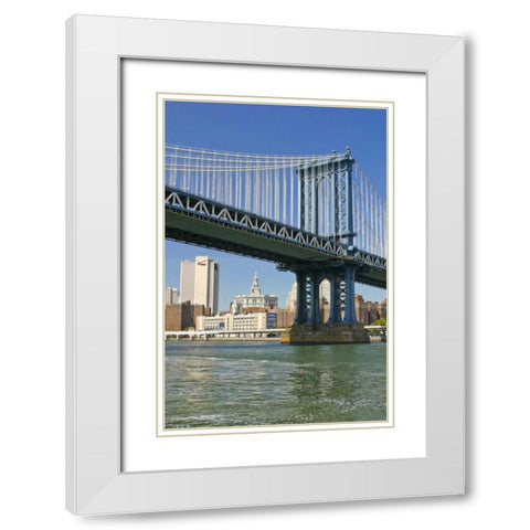 NY, New York City Manhattan Bridge and Manhattan White Modern Wood Framed Art Print with Double Matting by Lord, Fred