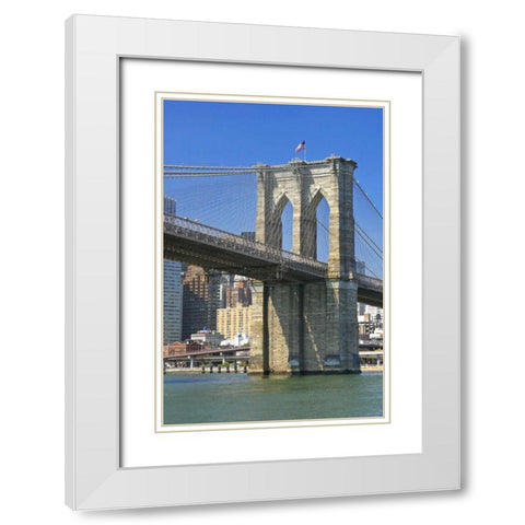 NY, New York City Brooklyn Bridge and Manhattan White Modern Wood Framed Art Print with Double Matting by Lord, Fred