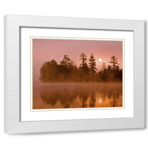 USA, New York, Adirondack Park Sunrise on a lake White Modern Wood Framed Art Print with Double Matting by OBrien, Jay