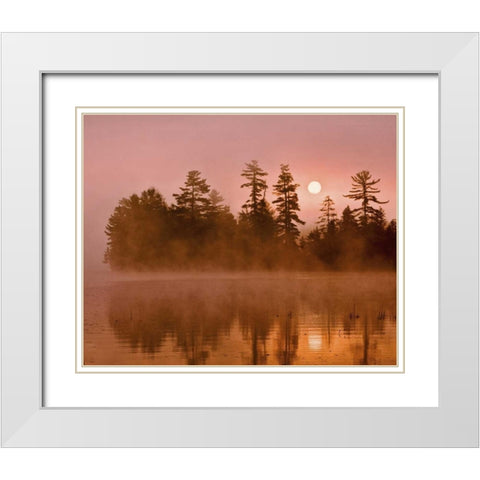 USA, New York, Adirondack Park Sunrise on a lake White Modern Wood Framed Art Print with Double Matting by OBrien, Jay