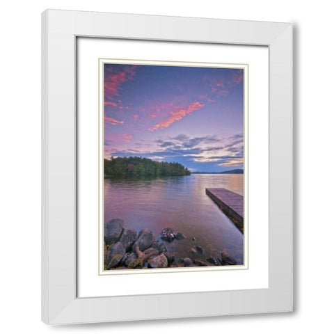 New York, Inlet Pier walkway into Seventh Lake White Modern Wood Framed Art Print with Double Matting by OBrien, Jay