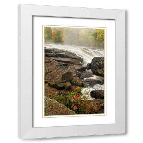 USA, New York, Inlet Mist over rushing stream White Modern Wood Framed Art Print with Double Matting by OBrien, Jay