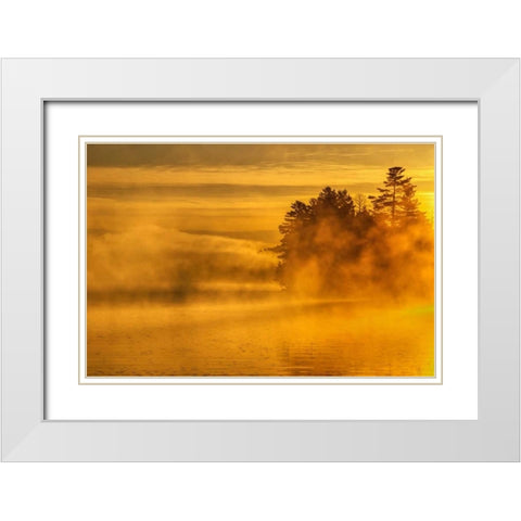 New York, Adirondack Mts Mist on Raquette Lake White Modern Wood Framed Art Print with Double Matting by OBrien, Jay
