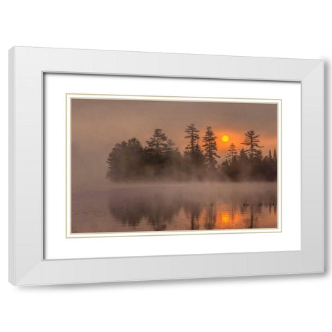 NY, Adirondack Mountains Sunset on Raquette Lake White Modern Wood Framed Art Print with Double Matting by OBrien, Jay