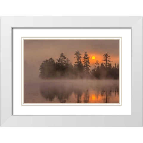 NY, Adirondack Mountains Sunset on Raquette Lake White Modern Wood Framed Art Print with Double Matting by OBrien, Jay