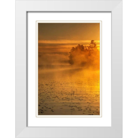 New York, Adirondack Mts Mist on Raquette Lake White Modern Wood Framed Art Print with Double Matting by OBrien, Jay