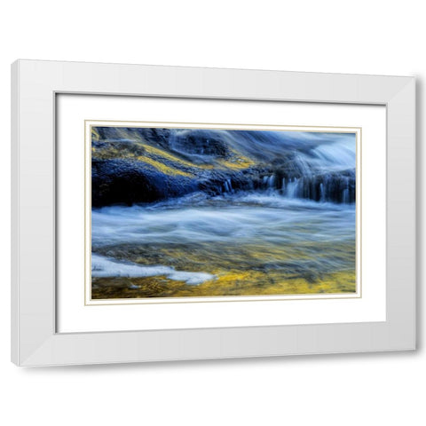 NY, Adirondack Mts Stream at Buttermilk Falls White Modern Wood Framed Art Print with Double Matting by OBrien, Jay