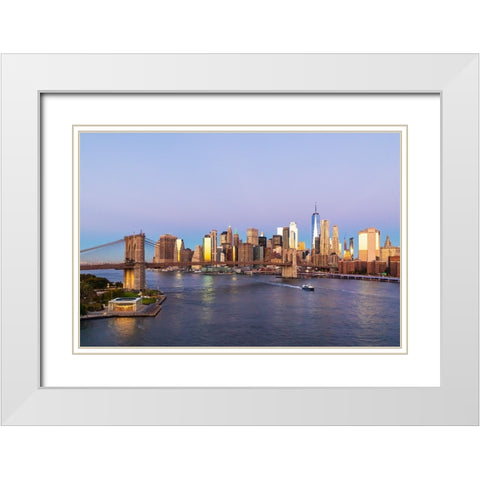 Manhattan-New York-USA Sunrise view of Manhattan and the Brooklyn Bridge White Modern Wood Framed Art Print with Double Matting by Wilson, Emily M.