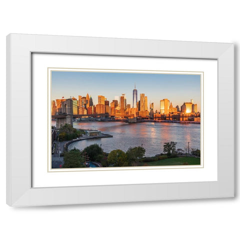 Manhattan-New York-USA Sunrise view of Manhattan and the Brooklyn Bridge White Modern Wood Framed Art Print with Double Matting by Wilson, Emily M.