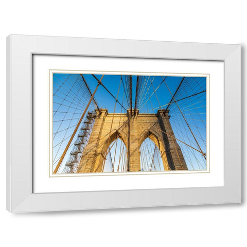 Manhattan-New York-USA Cables and tower on the Brooklyn Bridge White Modern Wood Framed Art Print with Double Matting by Wilson, Emily M.