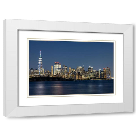 USA-New York New York City skyline at night White Modern Wood Framed Art Print with Double Matting by Looney, Hollice