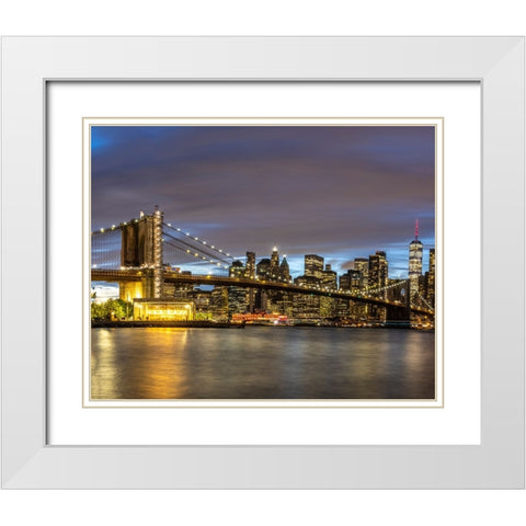 USA-New York The Brooklyn Bridge and New York City skyline White Modern Wood Framed Art Print with Double Matting by Looney, Hollice