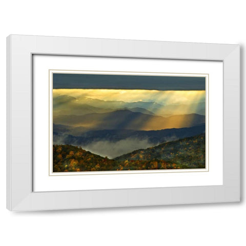 NC, Great Smoky Mts God Rays over mountains White Modern Wood Framed Art Print with Double Matting by Rotenberg, Nancy