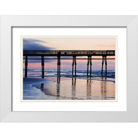 USA, North Carolina Sunset Beach pier at sunrise White Modern Wood Framed Art Print with Double Matting by Flaherty, Dennis