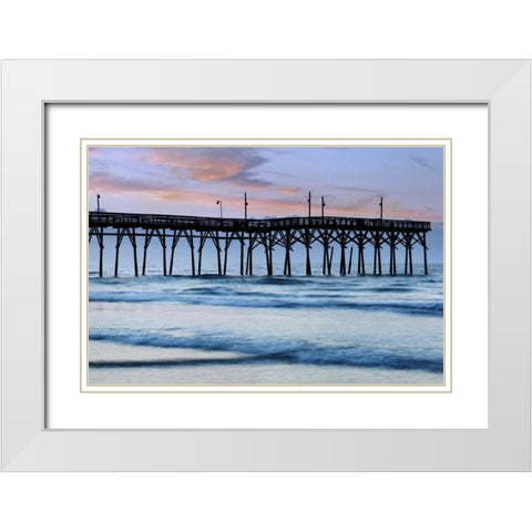 USA, North Carolina Sunrise at Sunset Beach pier White Modern Wood Framed Art Print with Double Matting by Flaherty, Dennis