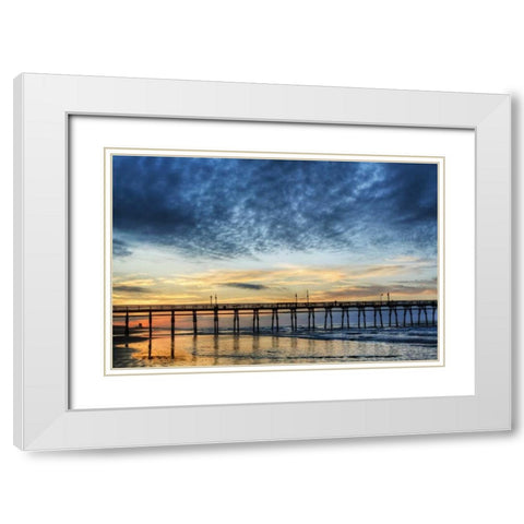 USA, North Carolina Sunrise at Sunset Beach pier White Modern Wood Framed Art Print with Double Matting by Flaherty, Dennis