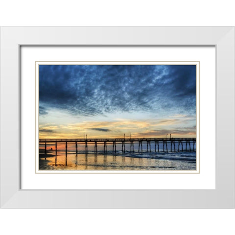 USA, North Carolina Sunrise at Sunset Beach pier White Modern Wood Framed Art Print with Double Matting by Flaherty, Dennis