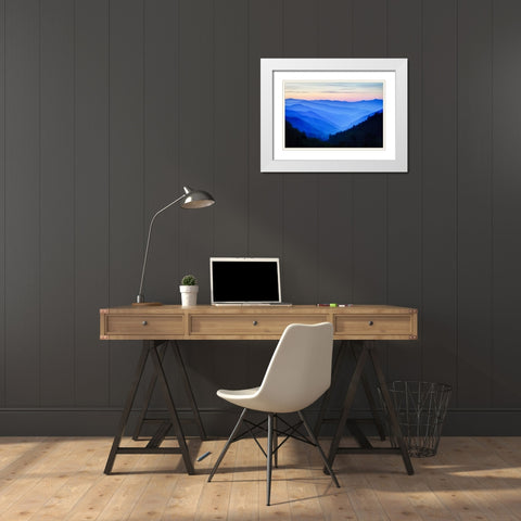 NC Sunrise at Oconoluftee Overlook White Modern Wood Framed Art Print with Double Matting by Flaherty, Dennis