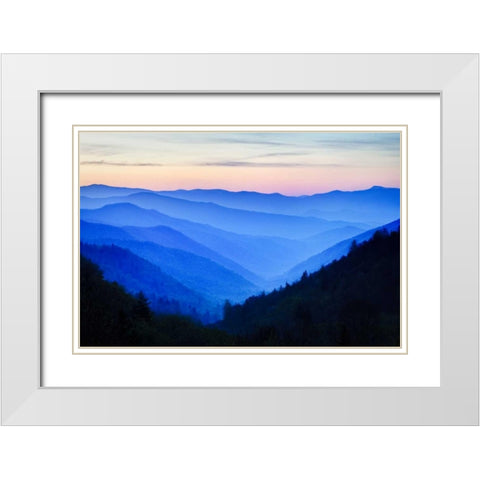 NC Sunrise at Oconoluftee Overlook White Modern Wood Framed Art Print with Double Matting by Flaherty, Dennis