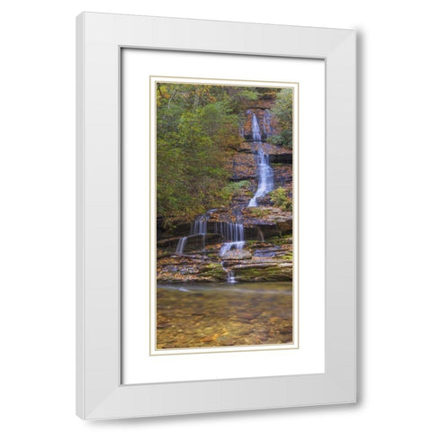 North Carolina, Great Smoky Mts Tom Branch Falls White Modern Wood Framed Art Print with Double Matting by Paulson, Don