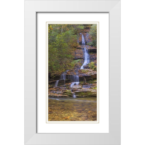 North Carolina, Great Smoky Mts Tom Branch Falls White Modern Wood Framed Art Print with Double Matting by Paulson, Don