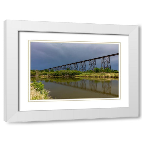 Hi-Line Railroad Bridge over the Sheyenne River in Valley City-North Dakota-USA White Modern Wood Framed Art Print with Double Matting by Haney, Chuck