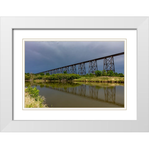 Hi-Line Railroad Bridge over the Sheyenne River in Valley City-North Dakota-USA White Modern Wood Framed Art Print with Double Matting by Haney, Chuck