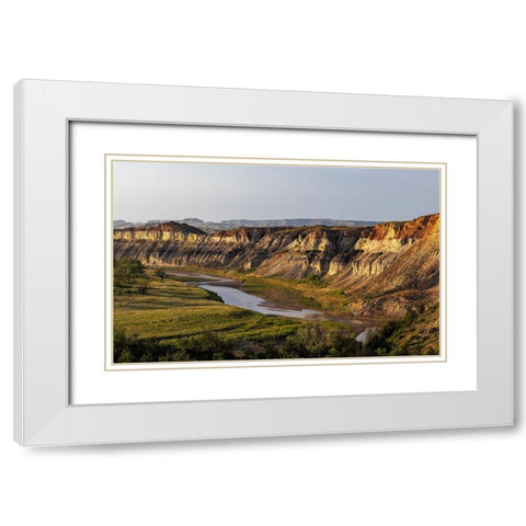 Red Cliffs above the Little Missouri River in the Little Missouri National Grasslands-North Dakota- White Modern Wood Framed Art Print with Double Matting by Haney, Chuck